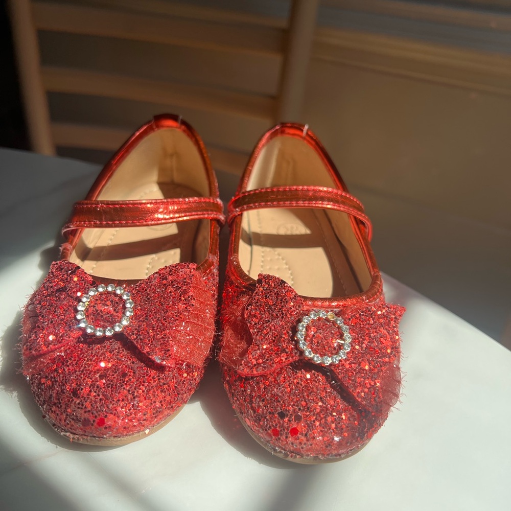 Sparkly “Ruby slippers)  Red Kids Shoes with Bow